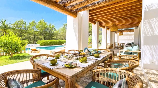  Outdoor living breakfast on a private terrace in Ibiza during spring