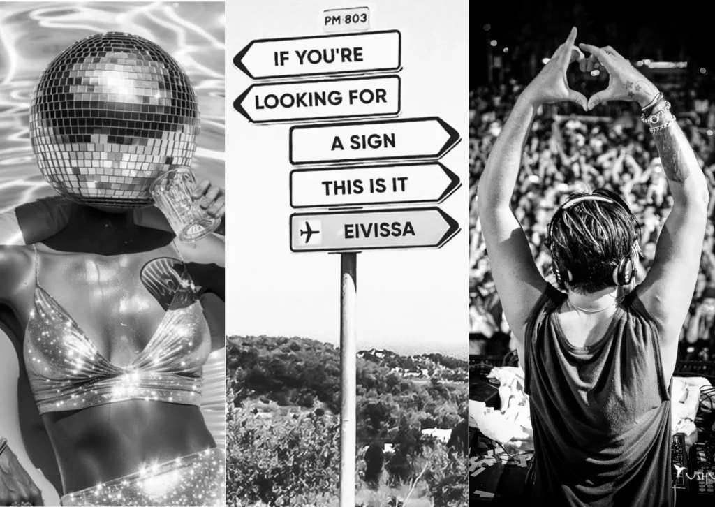 Ibiza opening parties collage capturing nightlife energy and atmosphere