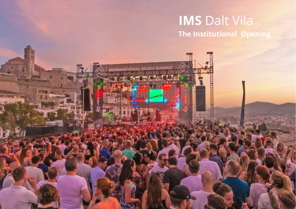 Aerial view of IMS Ibiza event at Dalt Vila during sunset