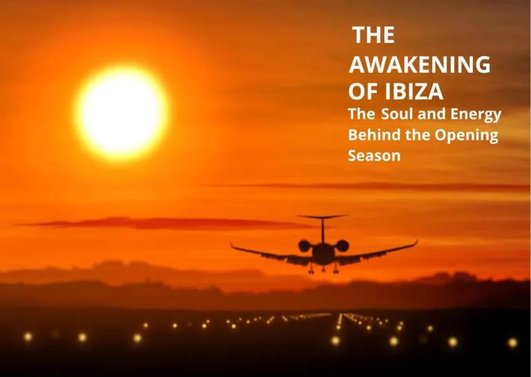 Private jet landing at Ibiza airport during sunset for the opening season
