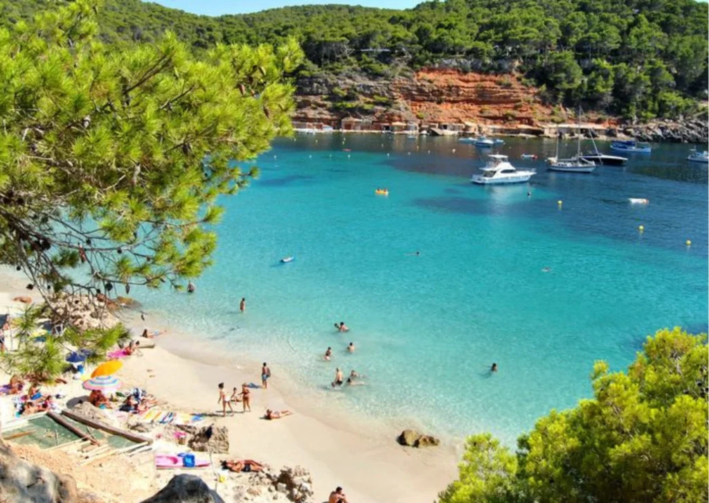 A peaceful, uncrowded turquoise cove reflecting the tranquil atmosphere of Ibiza in September
