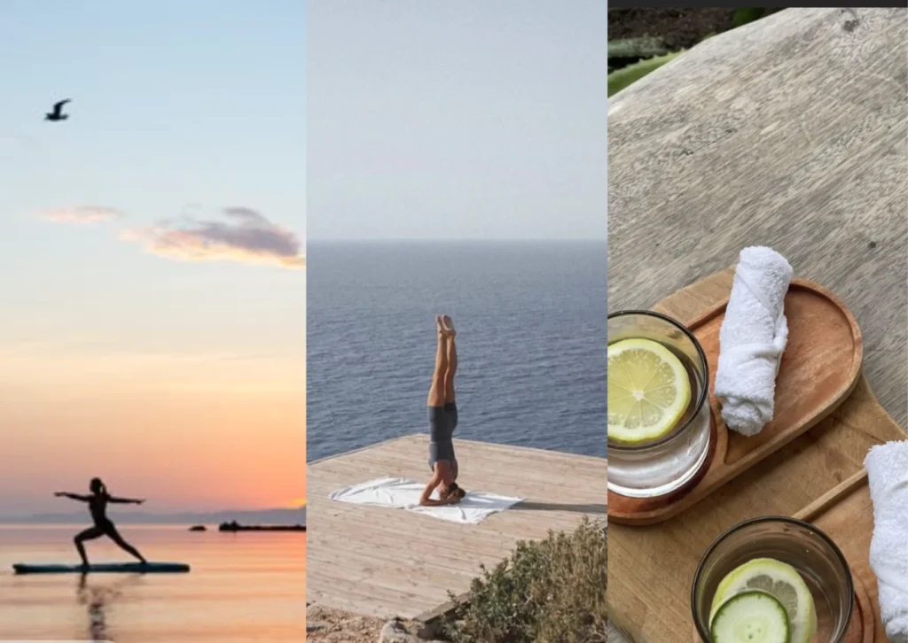 In-villa wellness services including outdoor yoga practice and private spa therapies at a luxury Ibiza rental.