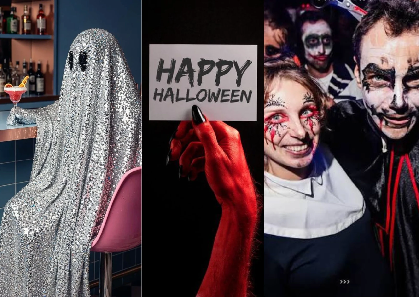 - Guests attending a private Halloween gathering in Ibiza, enjoying the island's mysterious nocturnal atmosphere.